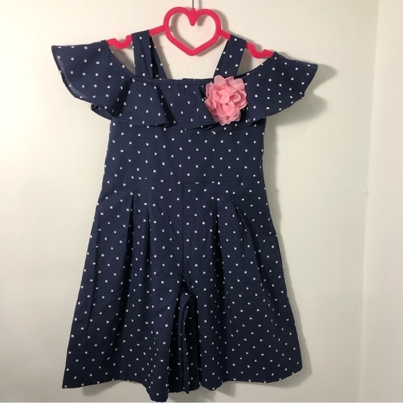 NEW WITH TAG Janie and Jack Navy Dot Off-The-Shoulder Jumpsuit Size 12-18 Months - Picture 3 of 7